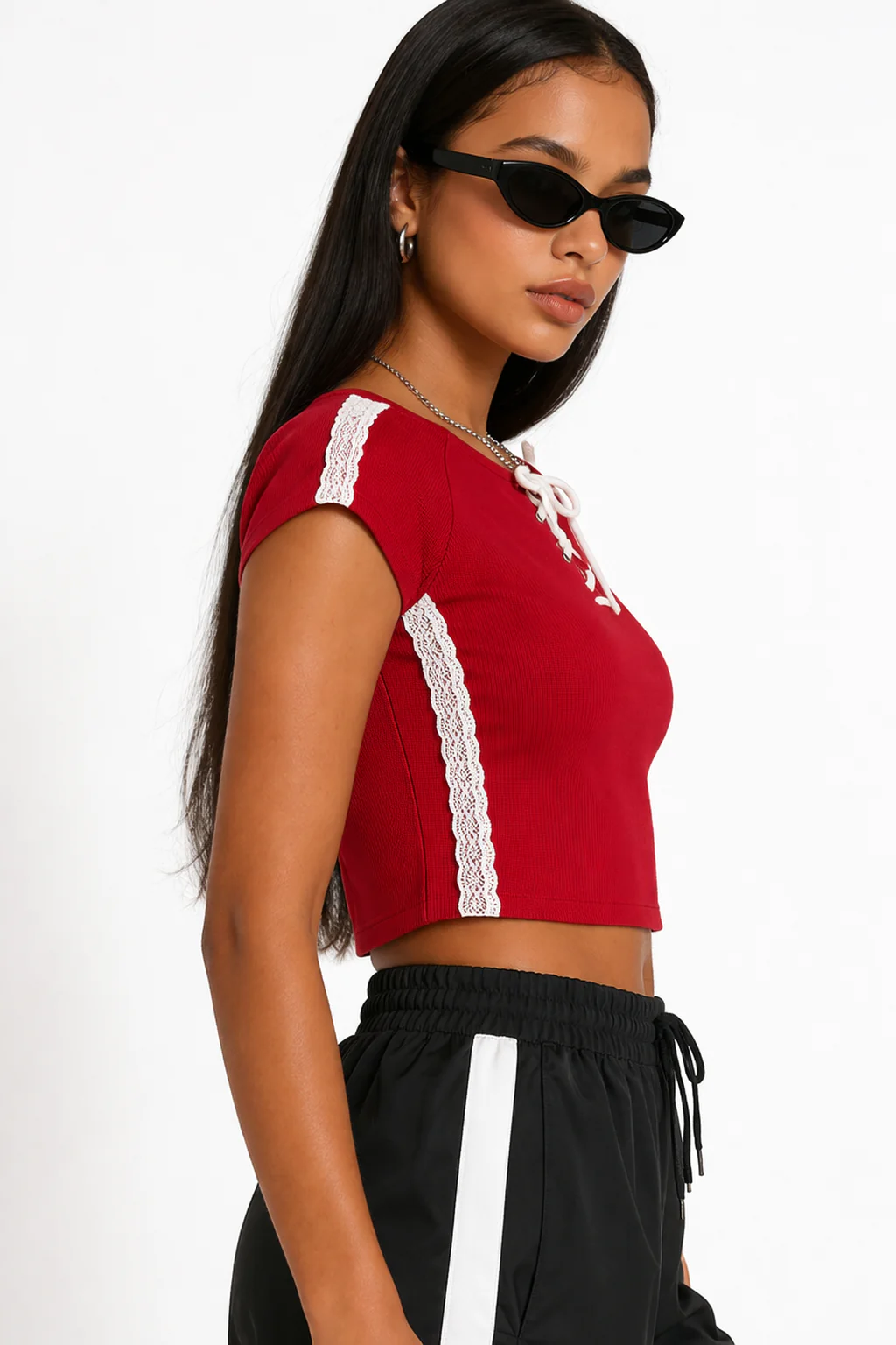 Lace-Up Raglan Cropped Tee - Image 2