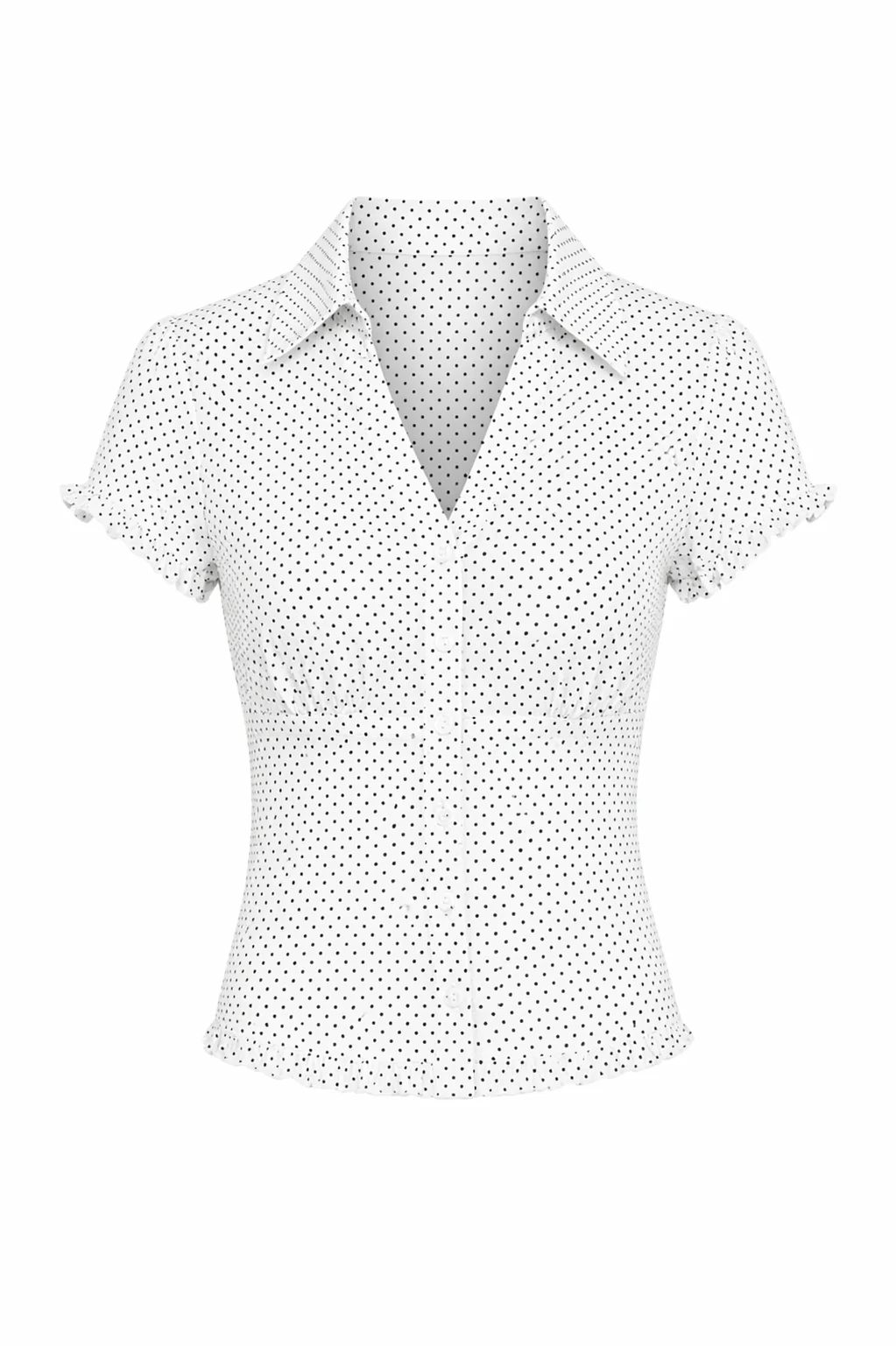 Polka Dot Short Sleeve Fitted Woven Top - Image 4
