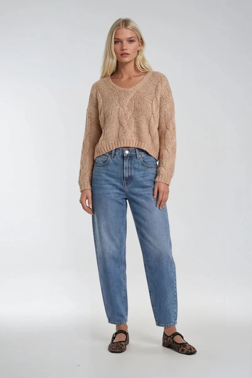 V-Neck Cable Knit Sweater