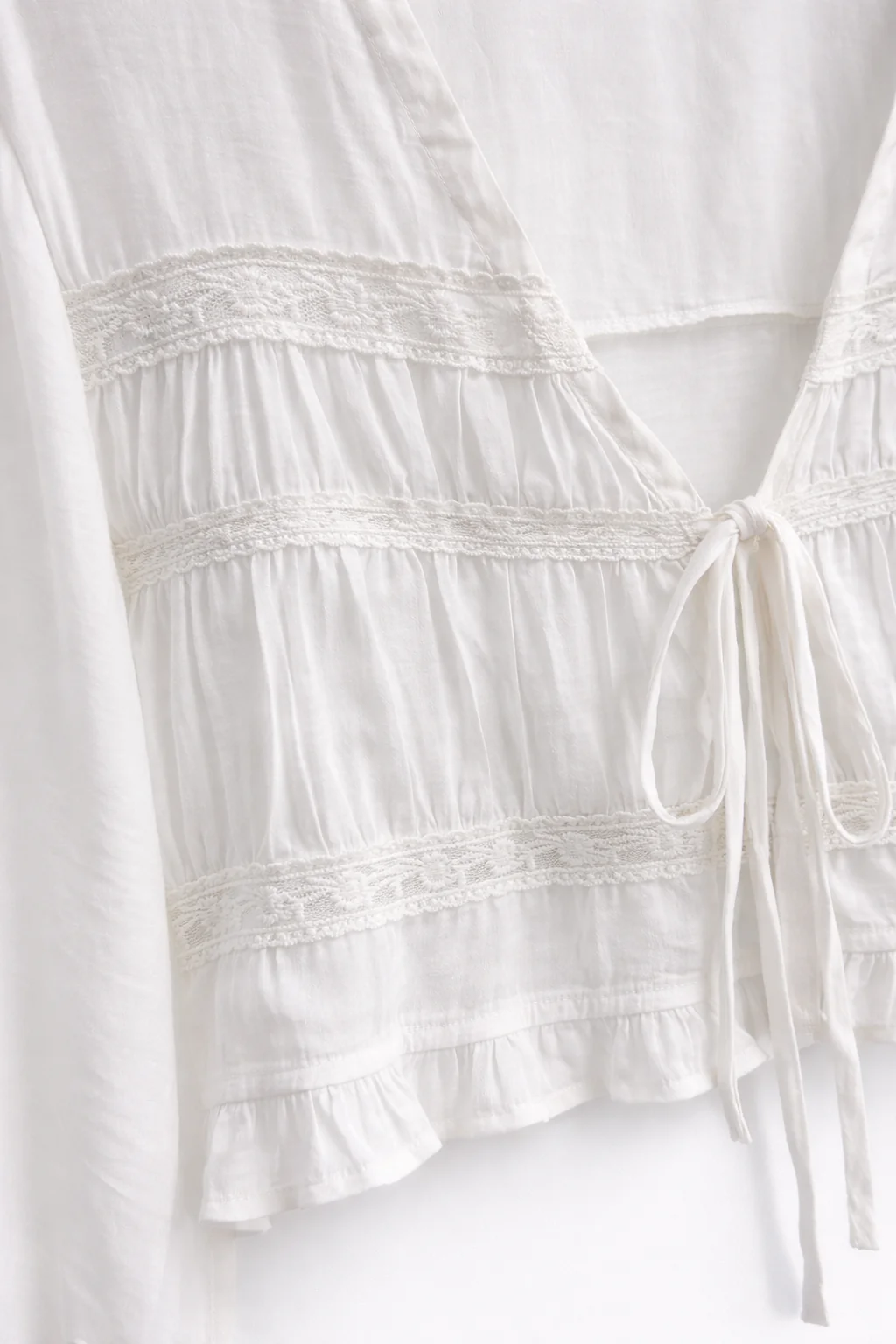 Long Sleeve Tie Front Blouse With Ruffle Detail - Image 5