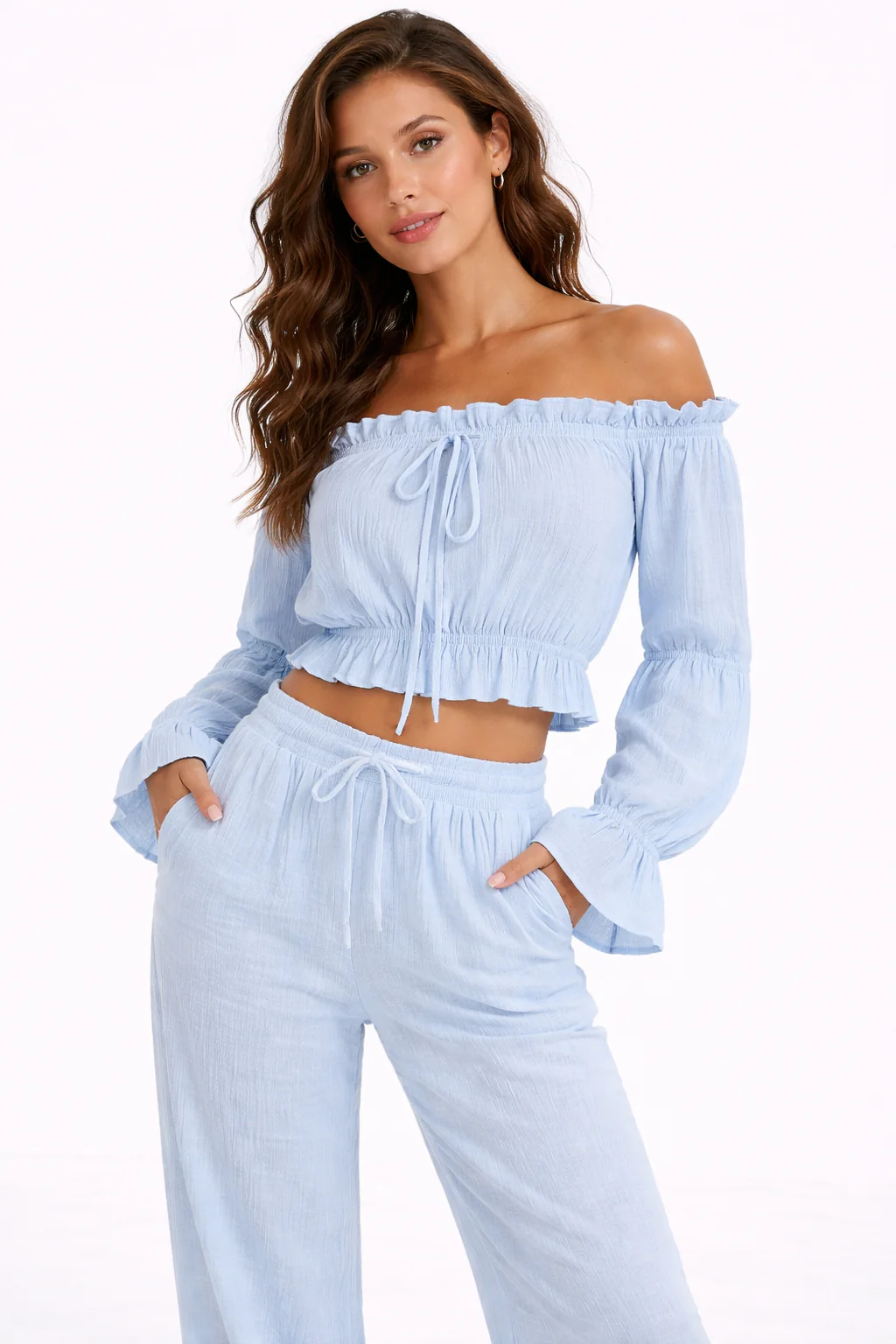 Off The Shoulder Long Sleeve Crop Top - Image 4