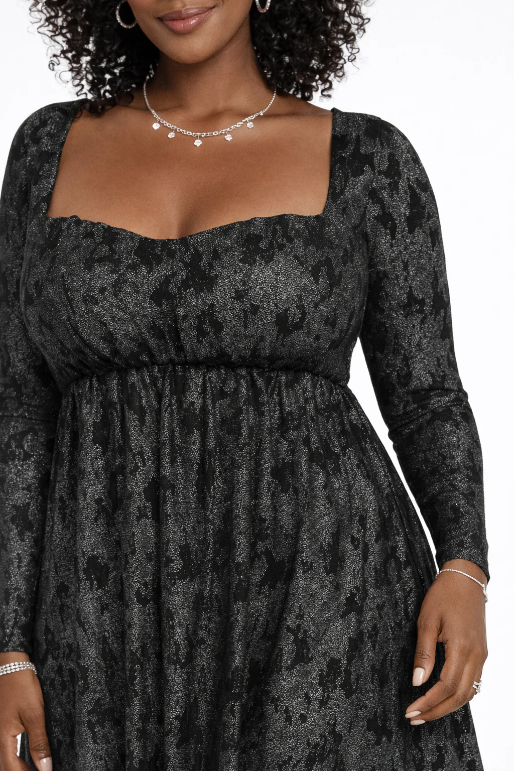 Long-Sleeve Metallic Baby Doll Mini Dress - Image 3