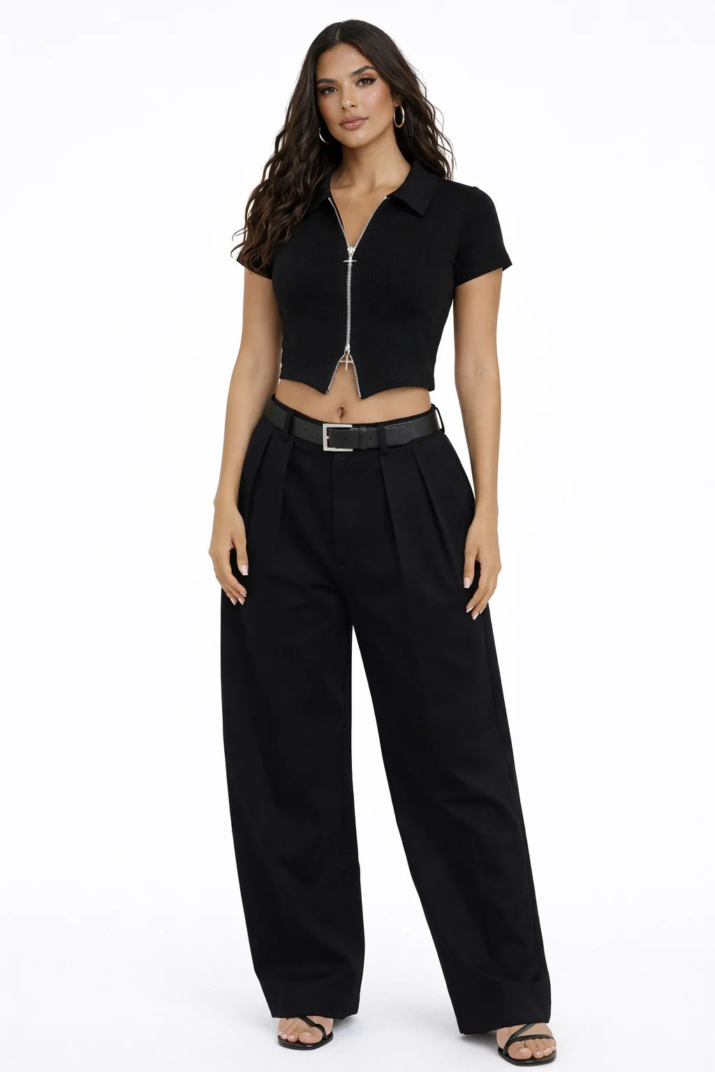 Double Zip Front Short Sleeve Collared Top - Image 12