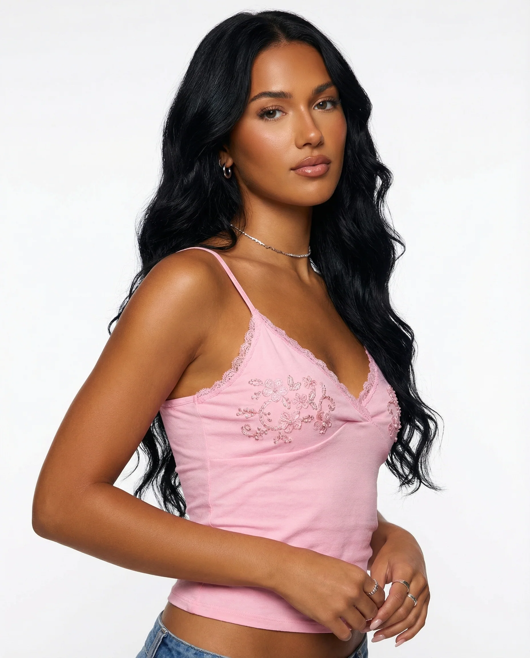Beaded Lace Trim Tank Top