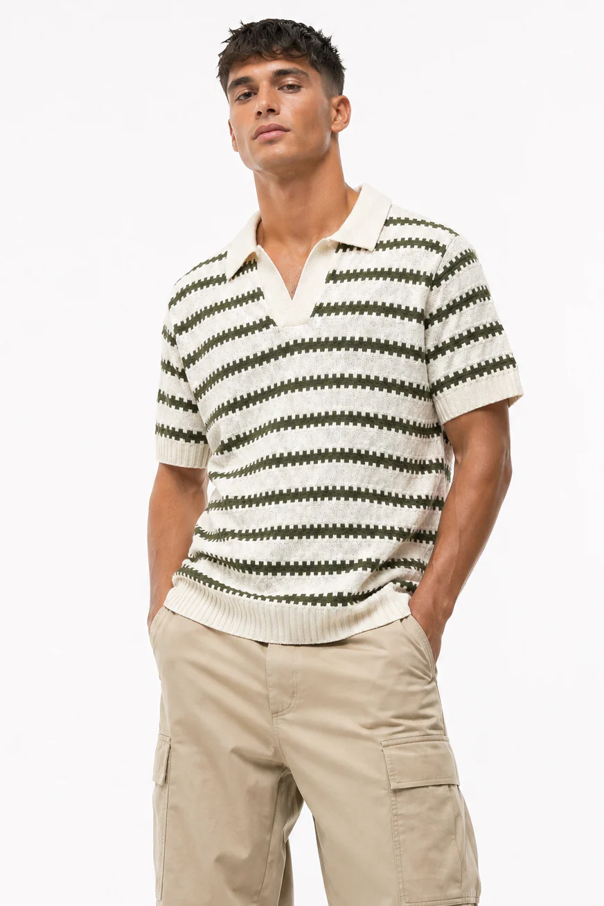 Striped Knit Polo Shirt