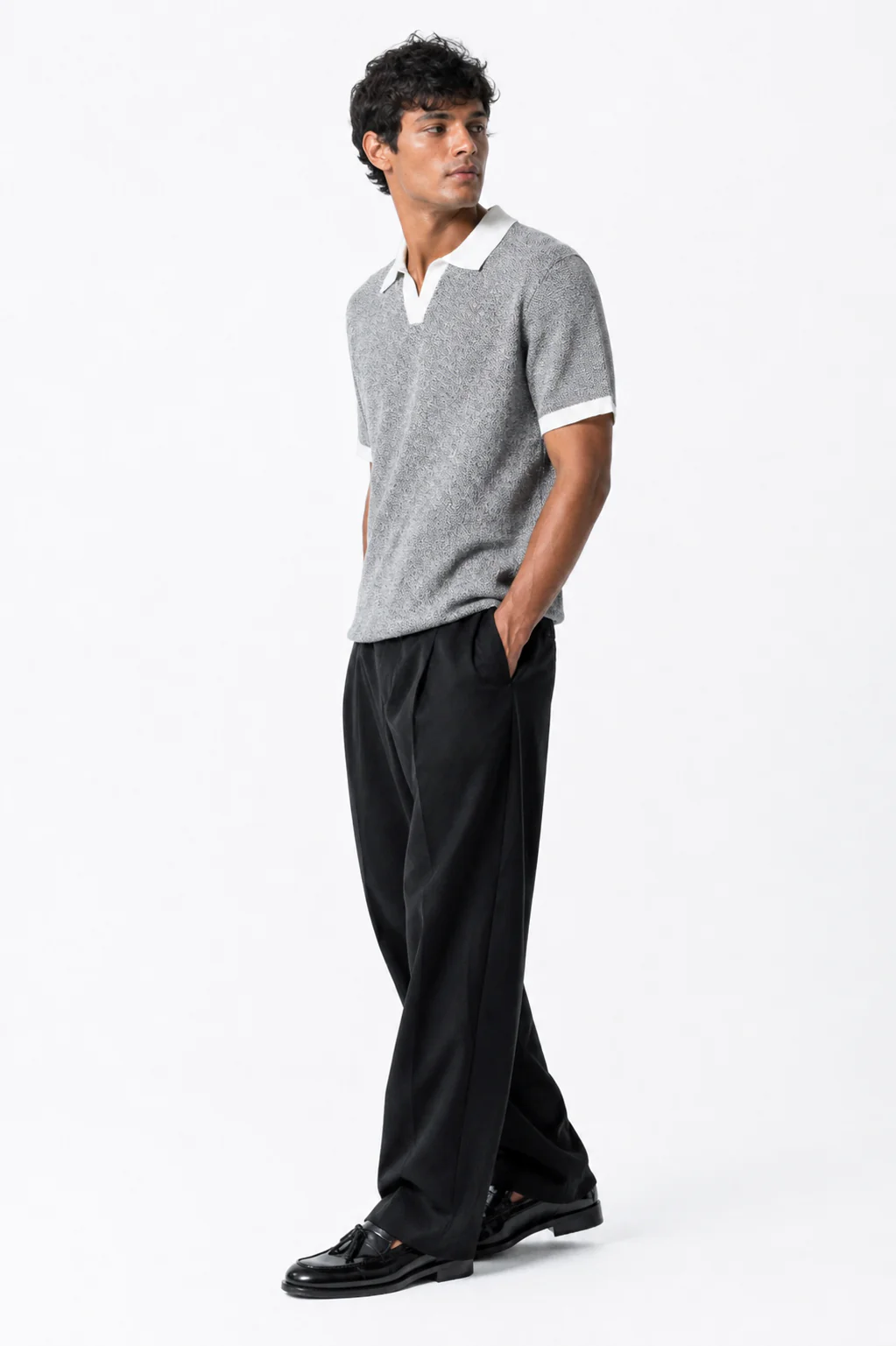 Contrast Hem Knit Collared Shirt - Image 2